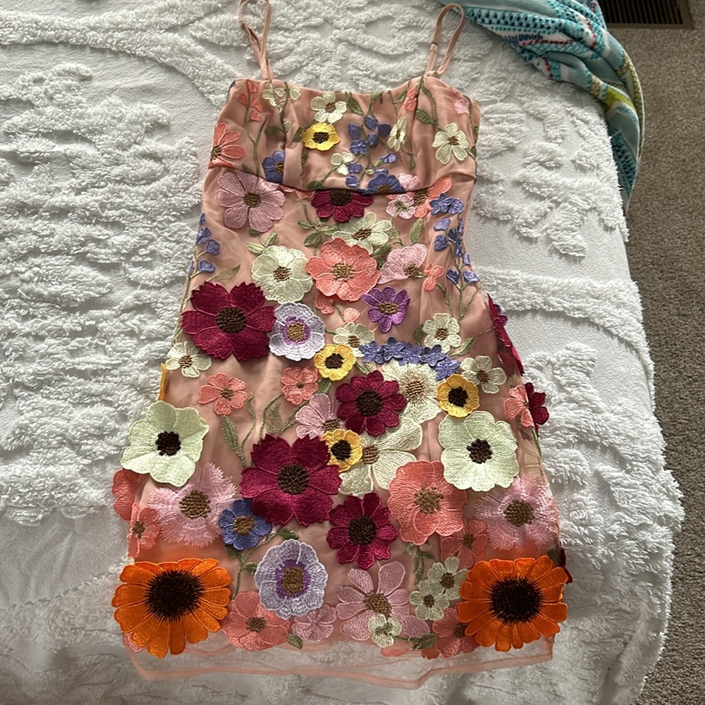 Floral appliqué dress